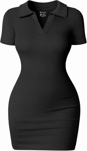 OQQ Women's Mini Dresses Sexy Ribbed Short Sleeve Tummy Control Bodycon Mini Dress