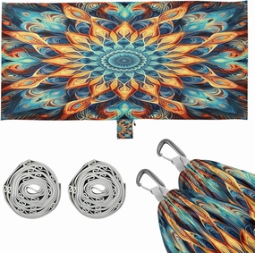 Orange Blue Mandala Camping Hammock, 330 lbs with 2 Tree Straps, Carry Bag, Single Portable Hammock for Outdoor/Indoor, Hiking, Beach, Backpacking, Travel
