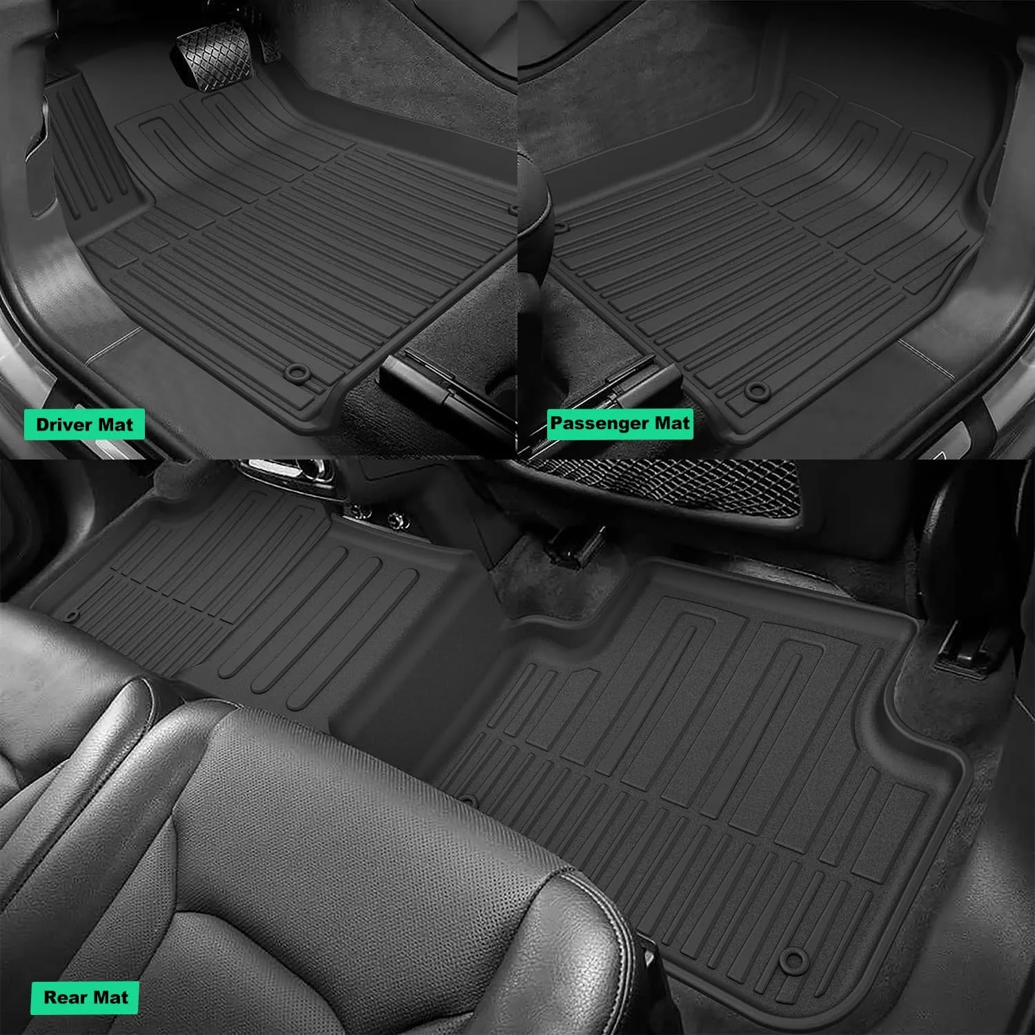 Original 2017-2024 2025 Q7/SQ7 Floor Mats & Cargo Liner for Audi Q7 All Model - Custom Fit Audi Q7 1st & 2nd Row TPE Floor Liner & Trunk Mat - All Weather Protection Car Mats for Q7 2017-2025