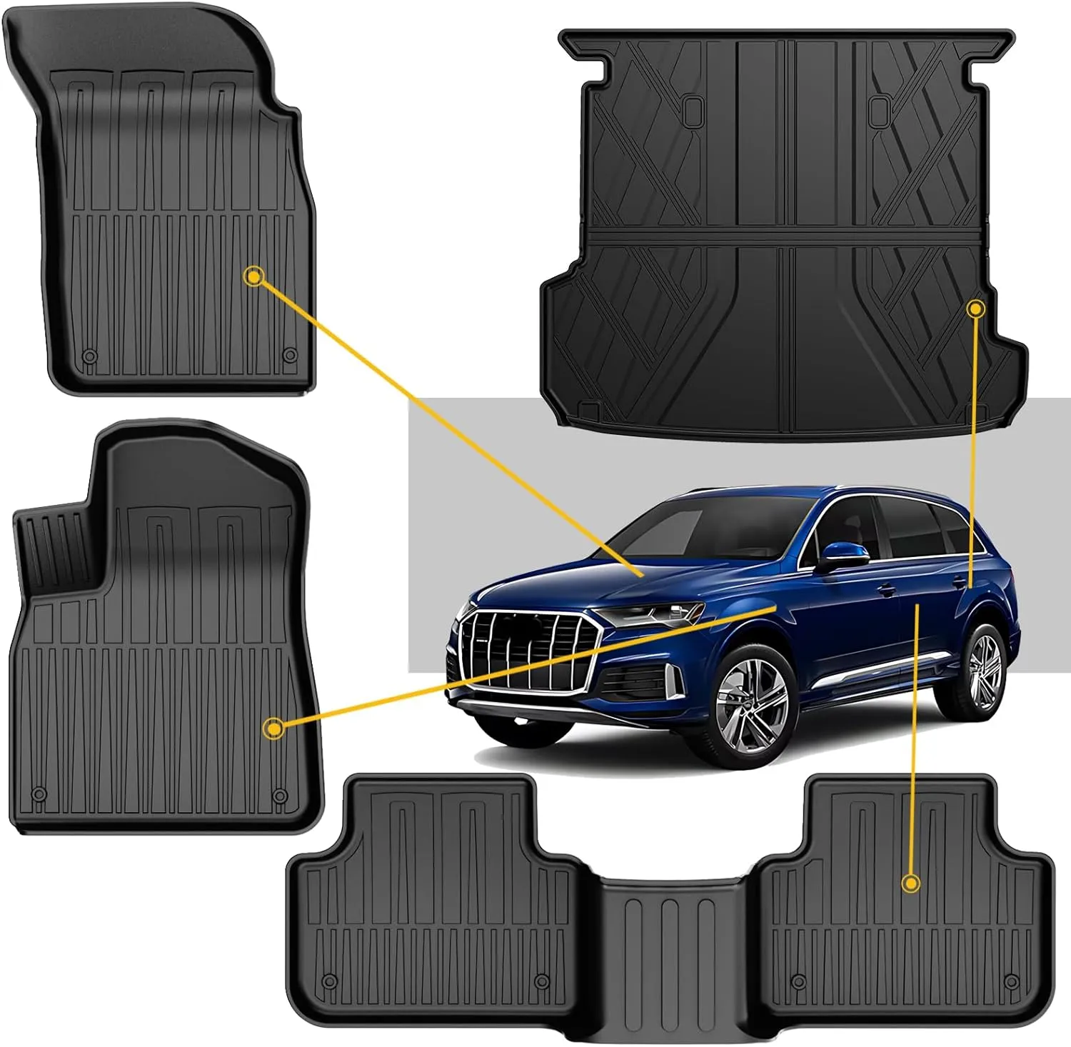 Original 2017-2024 2025 Q7/SQ7 Floor Mats & Cargo Liner for Audi Q7 All Model - Custom Fit Audi Q7 1st & 2nd Row TPE Floor Liner & Trunk Mat - All Weather Protection Car Mats for Q7 2017-2025