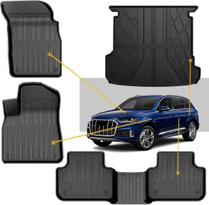 Original 2017-2024 2025 Q7/SQ7 Floor Mats & Cargo Liner for Audi Q7 All Model - Custom Fit Audi Q7 1st & 2nd Row TPE Floor Liner & Trunk Mat - All Weather Protection Car Mats for Q7 2017-2025