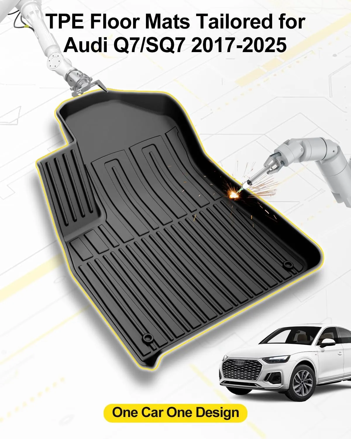 Original 2017-2024 2025 Q7/SQ7 Floor Mats & Cargo Liner for Audi Q7 All Model - Custom Fit Audi Q7 1st & 2nd Row TPE Floor Liner & Trunk Mat - All Weather Protection Car Mats for Q7 2017-2025