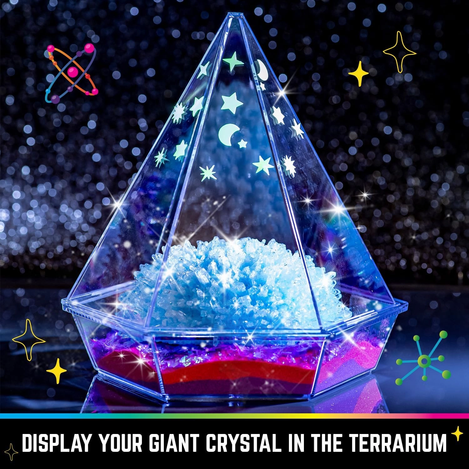 Original Stationery Starry Night Giant Crystal Growing Terrarium Kit for Kids, Fun Crystal Growing Kit with Glow in The Dark Stickers and Glitters, Awesome Gift Idea and Science Kits