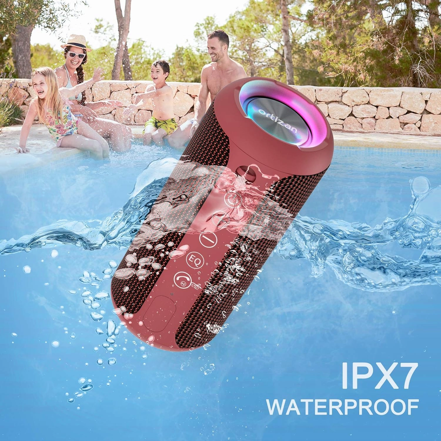 Ortizan X10 Portable Bluetooth Speaker, 24W Stereo Sound, IPX7 Waterproof, 30H Playtime, 66ft Bluetooth Range, TWS Pairing, Red