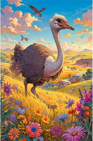 Ostrich Running On The Grassland 1000 Piece Colorful Artwork Unique Birthday Present Educational Gift Home Decor Puzzle Entertainment Toys Intellectual Game