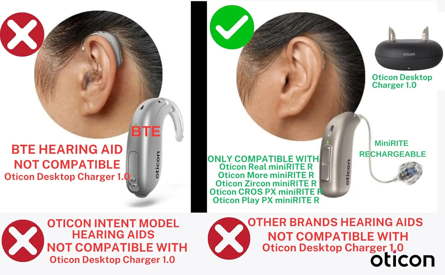 Oticon Desktop Charger 1.0 - for only Oticon More, Real, Zircon, Opn S, Ruby, Play miniRITE Rechargeable Hearing Aids - NOT Compatible with Oticon Intent and All Oticon BTE Type Hearing Aids