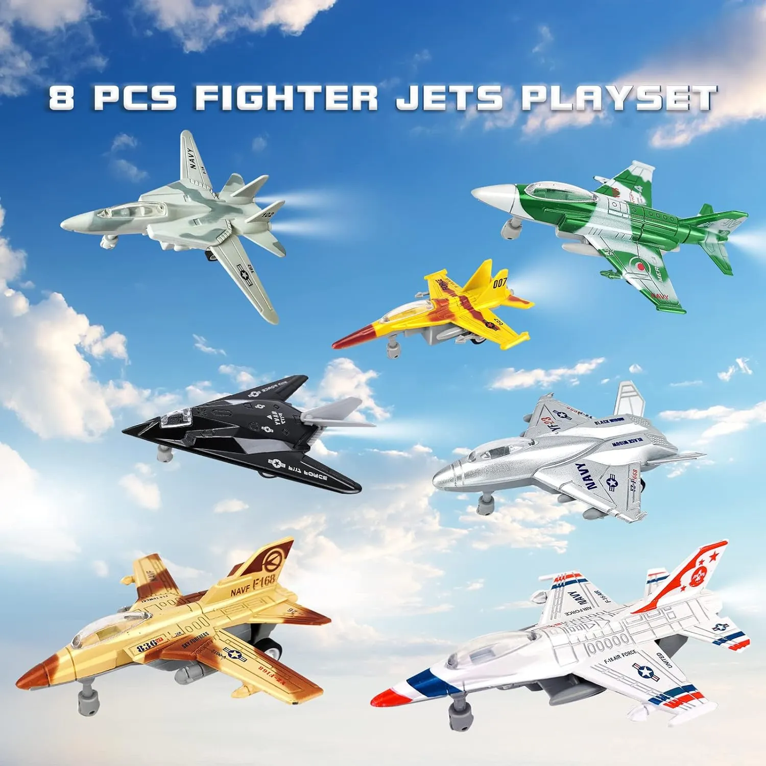 OTONOPI Fighter Jet Toy Model Airplane Playset Aircraft Plane Military Air Force Set Diecast Pull Back Toy Planes F-15 F-16 F-18 Model Birthday Gift for Boys Toddler Kid Girl Age 3  Party Favor 8 Pack