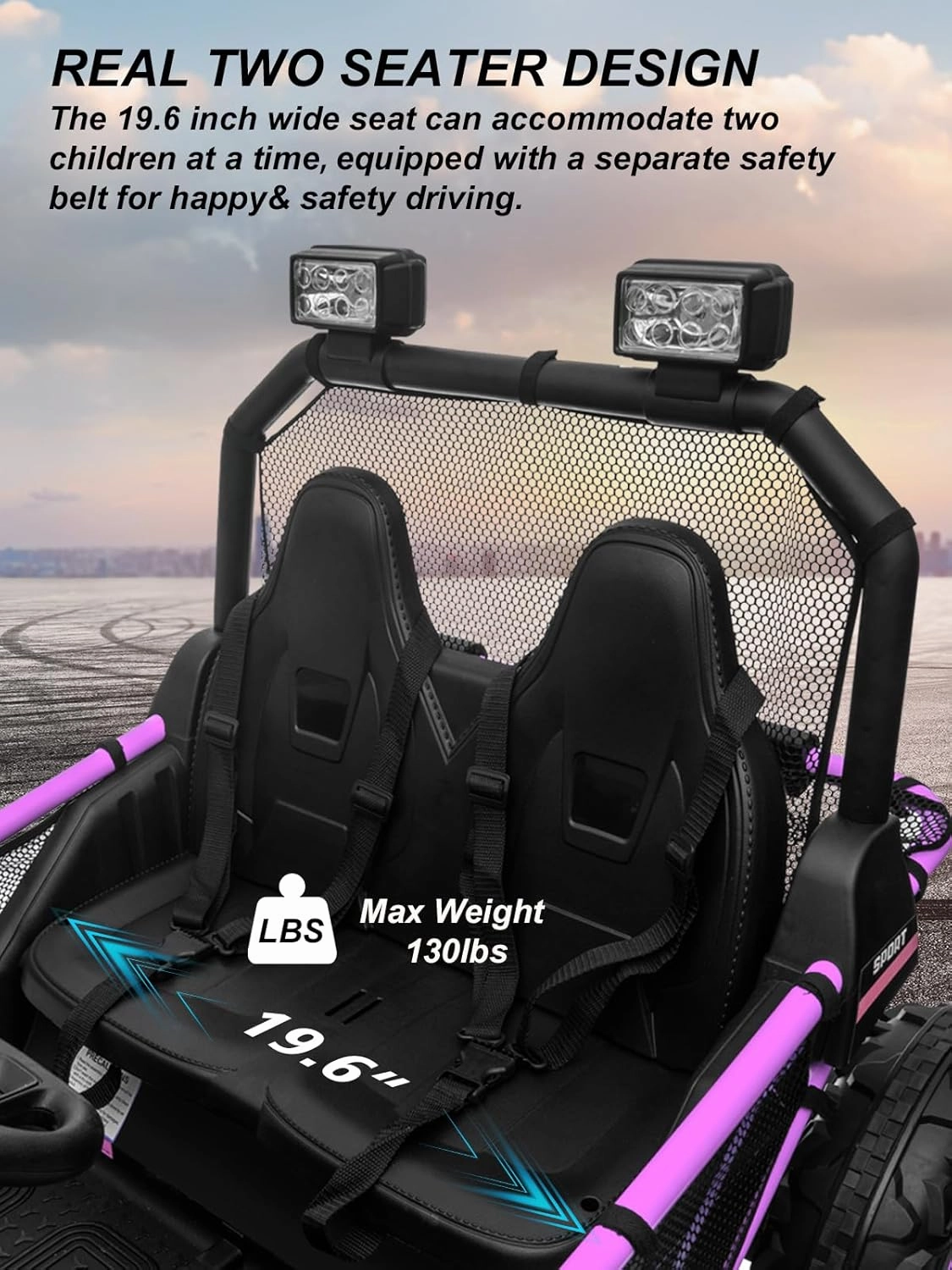 OTTARO 24V 10AH Ride on UTV Cars 2 Seater, Kids Electric Cars Vehicles, Metal Frame, EVA Wheels, 2x200W Powerful Motors, 20” Large 2 Seats, Bluetooth, Remote Control, Max Speed 4.7Mph (Purple Pink)