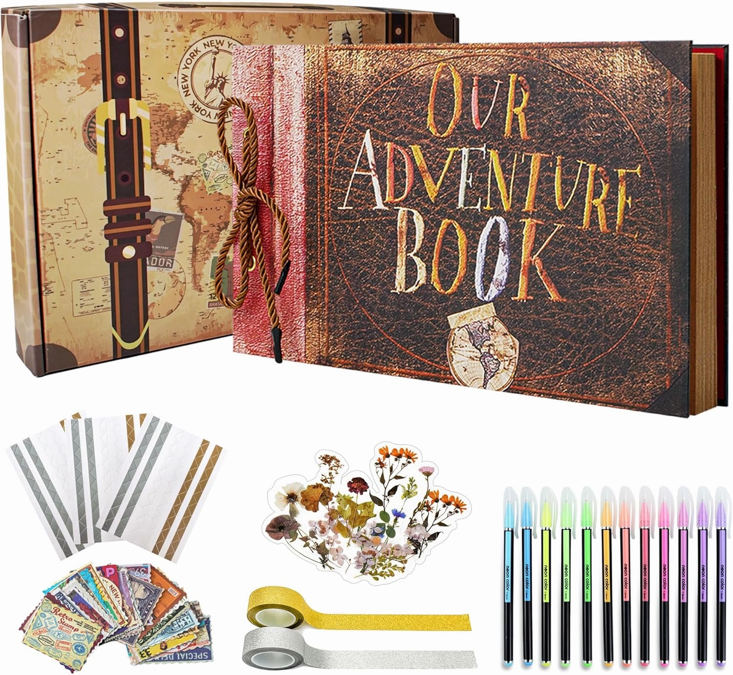 Our Adventure Book Scrapbook Photo Album, Scrapbook Supplies with Gift Box for Couples Weddings Travelling Birthday Christmas Day Gifts