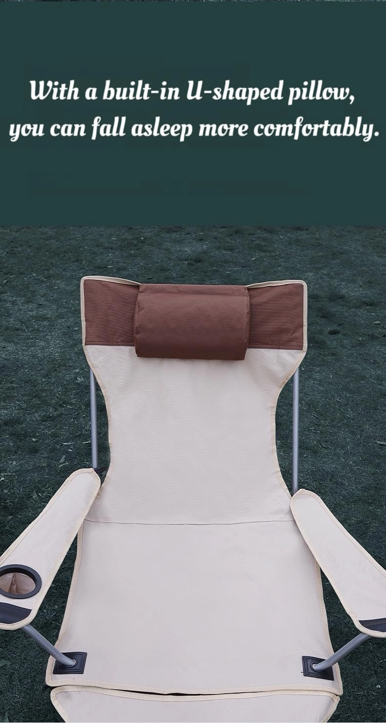 Outdoor Camping Chair Folding Chair with Footrest - Portable Reclining Chair for Napping Camping - 2-in-1 Sit Lie Lounge Chair (Beige)