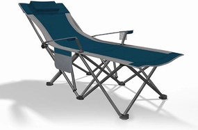 Outdoor Folding Deck Chair, Portable Camping and Fishing Leisure Chair, Beach Sunbathing and Tanning Recliner, Car Tailgate Hospital Escort Nap Folding Bed,Blue Solid Cloth