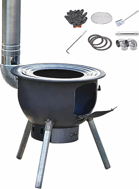 Outdoor Portable Wood Stove, Camping Stove Wood with Chimney Pipe, Load Capacity 150kg, Removable Legs for Cooking Camping Tent Hiking Fishing Backpacking(48 * 48 * 52cm)