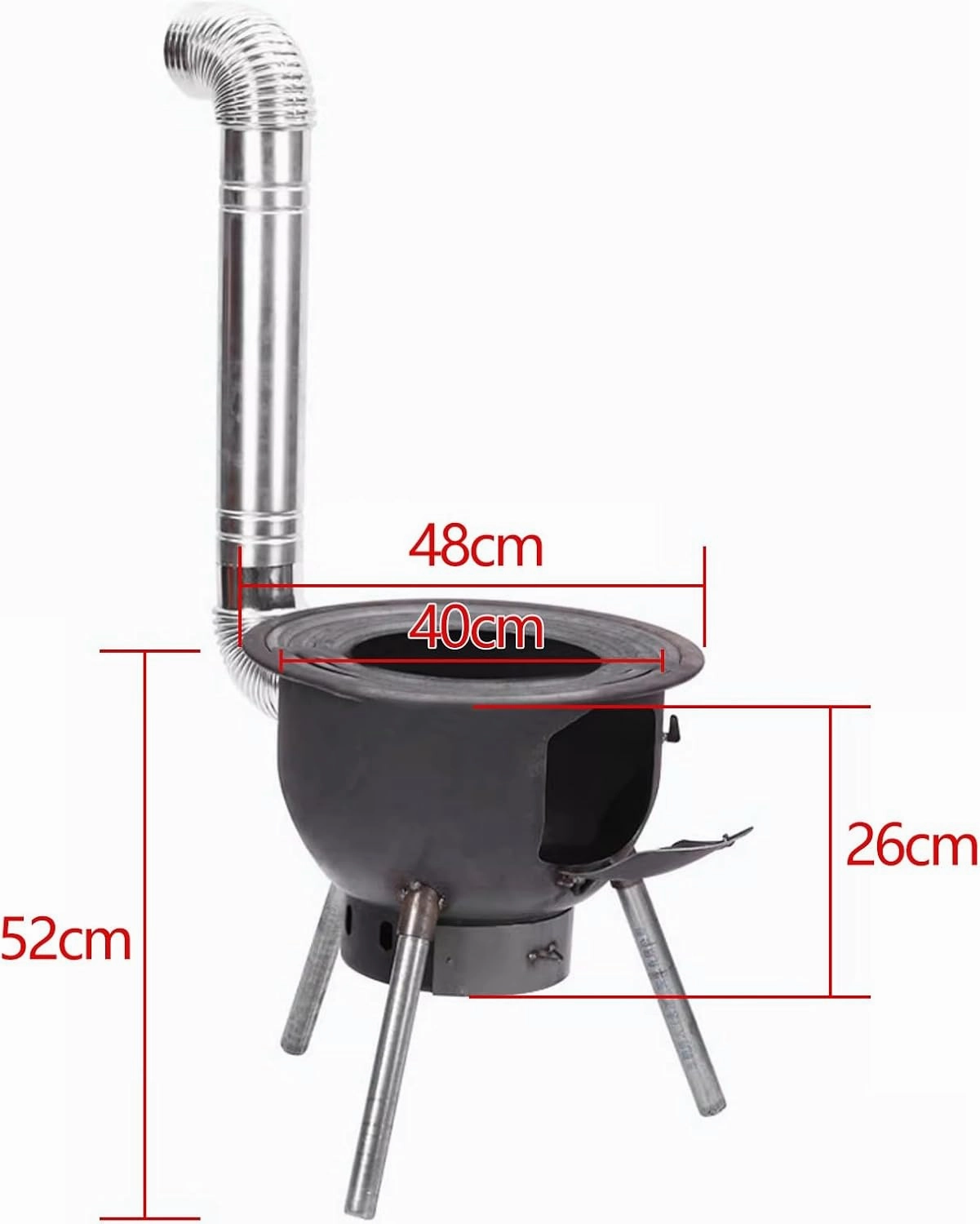 Outdoor Portable Wood Stove, Camping Stove Wood with Chimney Pipe, Load Capacity 150kg, Removable Legs for Cooking Camping Tent Hiking Fishing Backpacking(48 * 48 * 52cm)
