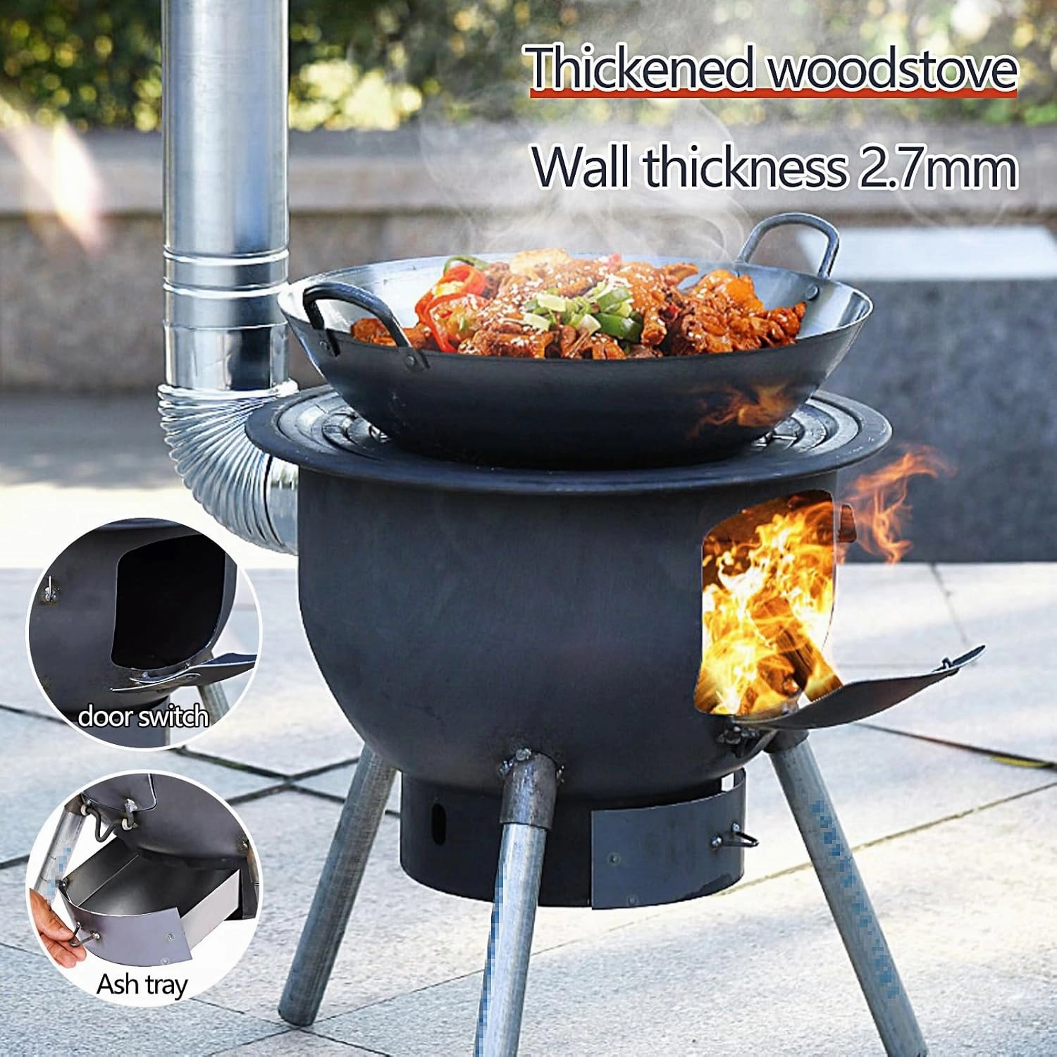 Outdoor Portable Wood Stove, Camping Stove Wood with Chimney Pipe, Load Capacity 150kg, Removable Legs for Cooking Camping Tent Hiking Fishing Backpacking(48 * 48 * 52cm)