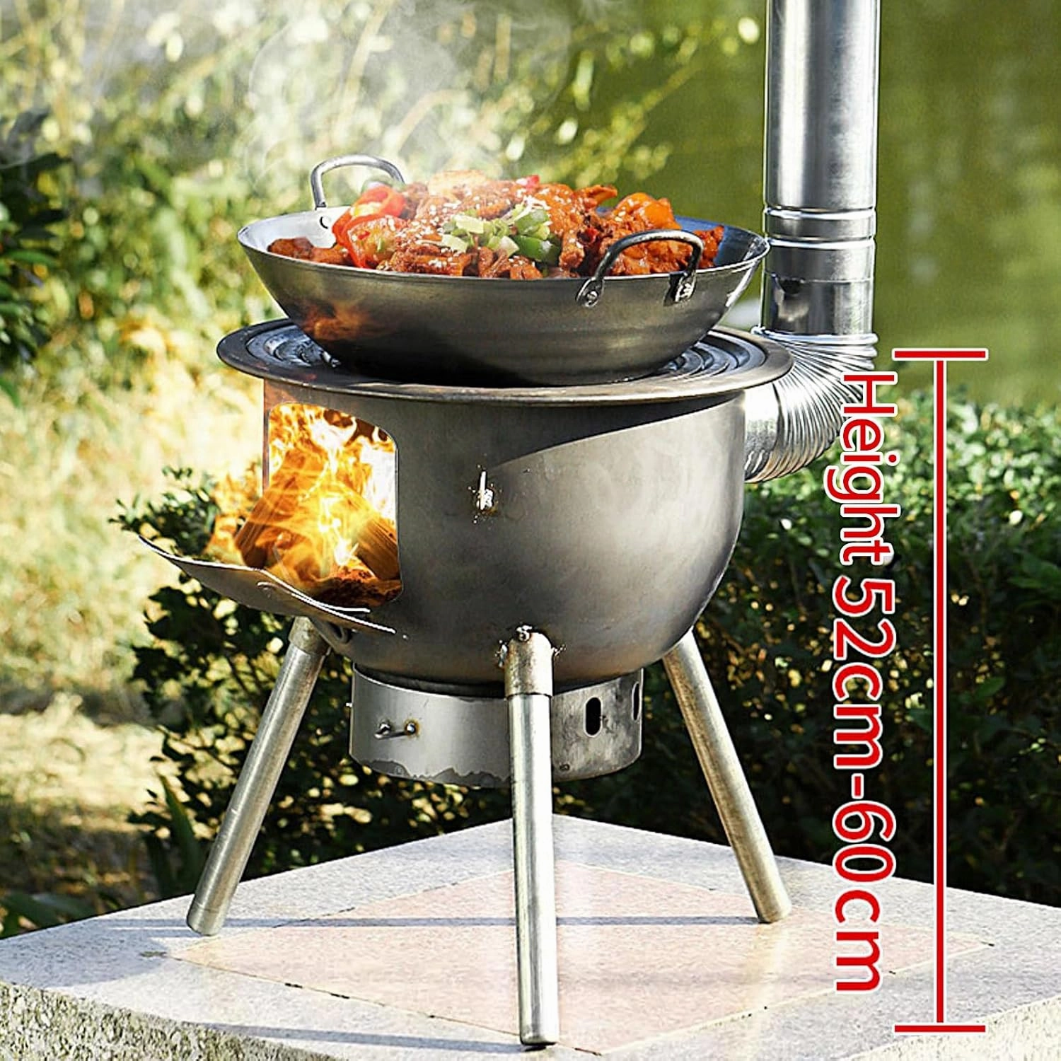 Outdoor Portable Wood Stove, Camping Stove Wood with Chimney Pipe, Load Capacity 150kg, Removable Legs for Cooking Camping Tent Hiking Fishing Backpacking(48 * 48 * 52cm)