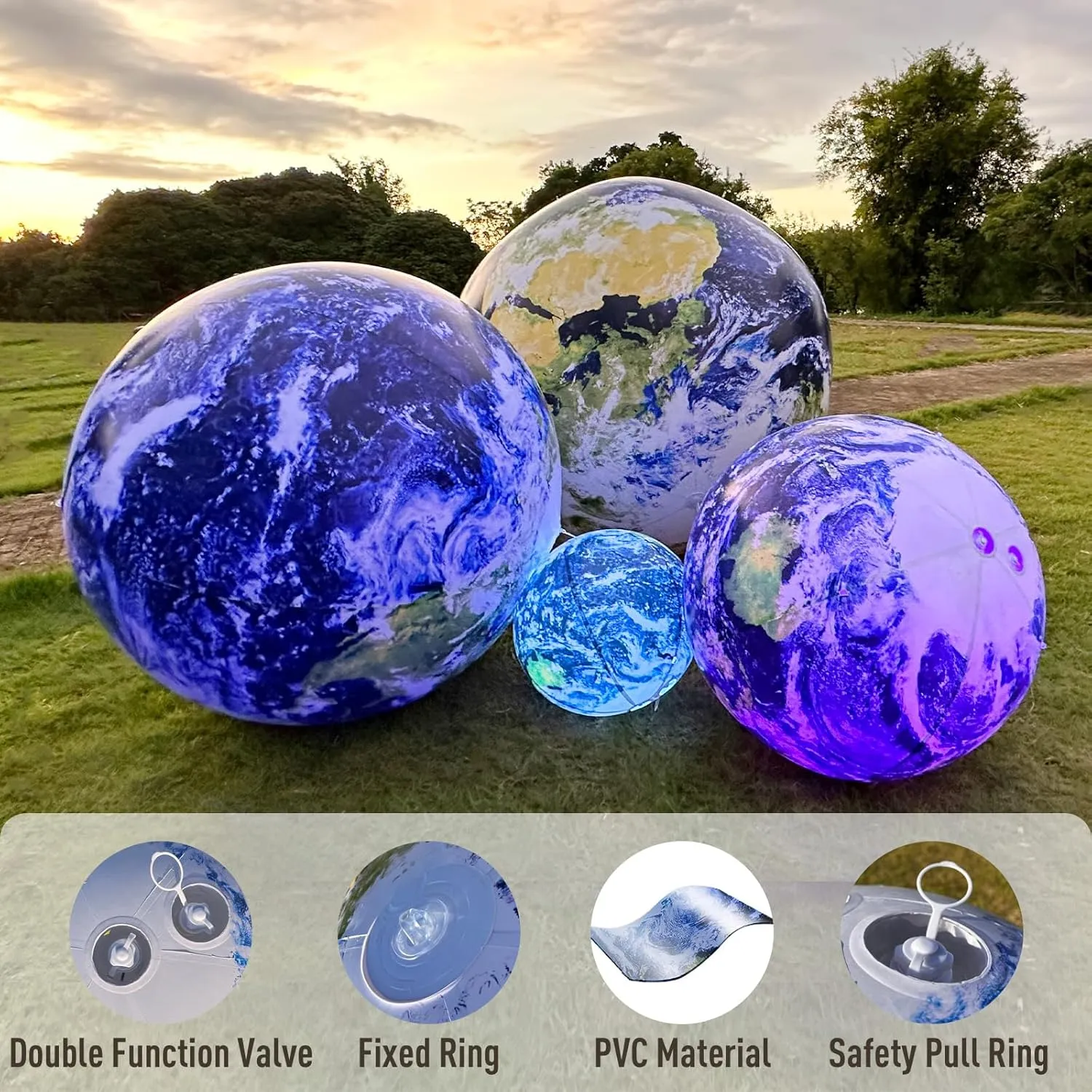 OZIS 78.7’’ Large Inflatable Globe, Inflatable Earth Planet Balloon with Light for Educational Institution/Planetarium//ChurchStore/Club Decoration