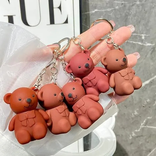(Pack of 6) Teddy Keychain Makeup Lipstick Gloss with Different Colors For Women