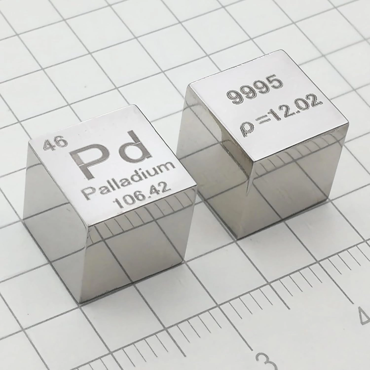 Palladium Metal Elements Periodic Table, Mirror Finished Density Cubes Collection, Purity 99.95%, Weight 11.2g/0.39Oz (Pd Cubic 10mm/0.39")