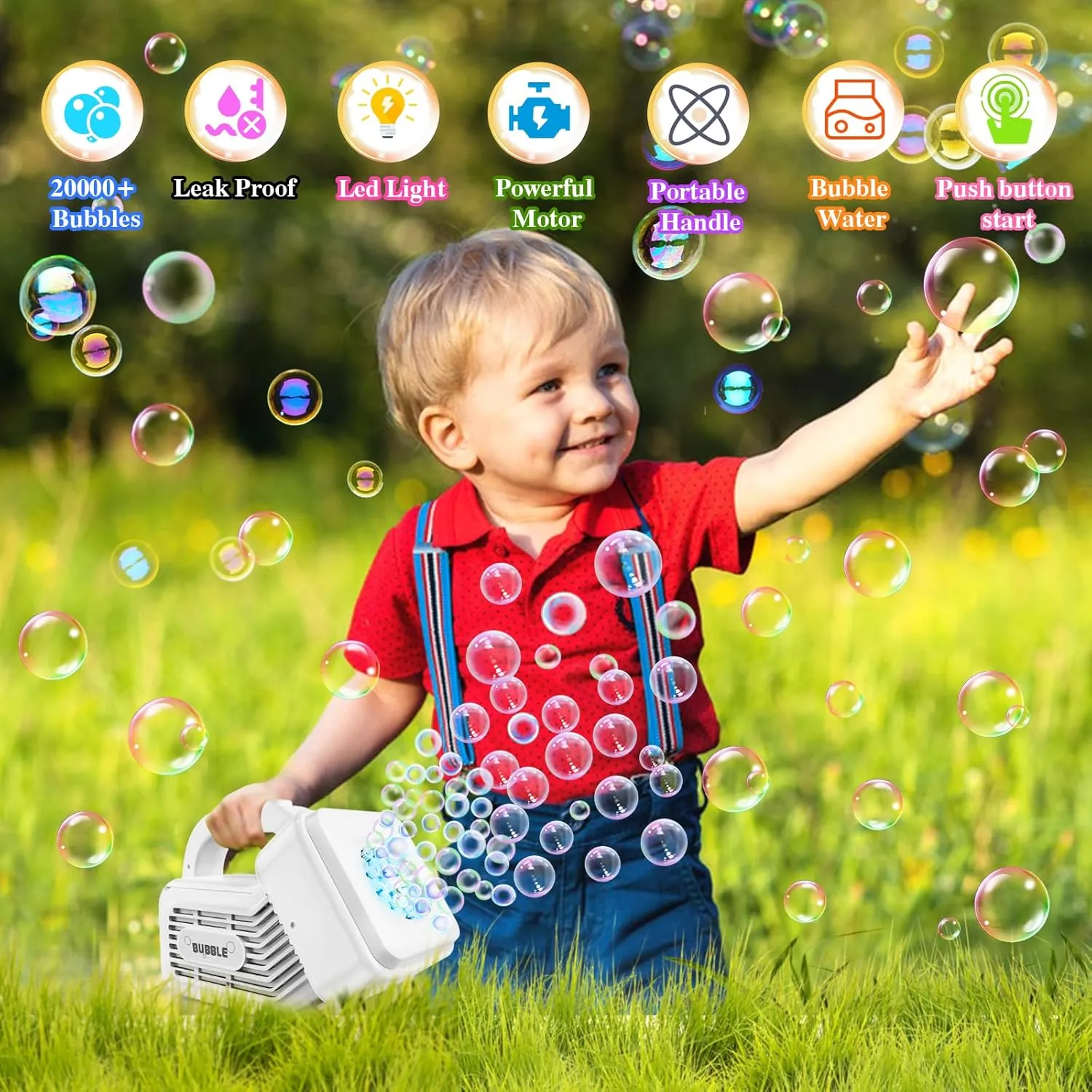 PANACARE Portable Bubble Machine for Kids Automatic Bubble Maker Blower with Bubble Solution / 20000  Bubbles per Minute Bubble Toys for Ideal Outdoor Party Birthday Gift for Toddlers