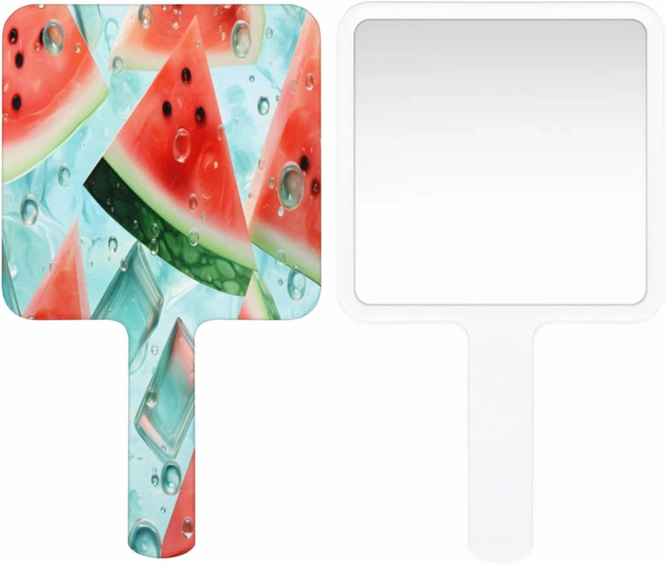 Pardick Compact Square Handheld Travel Mirror - 6.2x3.6 Inches, Ultra-Portable & Crystal-Clear, Cute Stuff for Women, Ice Cube Watermelon Makeup Mirror