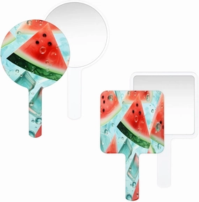 Pardick Compact Square Handheld Travel Mirror - 6.2x3.6 Inches, Ultra-Portable & Crystal-Clear, Cute Stuff for Women, Ice Cube Watermelon Makeup Mirror