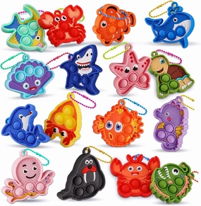 Party Favors for Kids 16PCS Sea Animal Sensory Toys, Mini Pop Fidget Toys Keychain for Kids, Goodie Bag Stuffers, Carnival Birthday Gifts, Classroom Prizes
