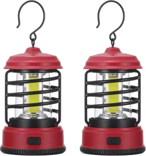 PATIKIL LED Camping Lantern, 2 Pack Vintage Lantern 2 Light Modes Portable Battery Powered Hanging Outdoor Tent Light for Camping, Hiking, Fishing, Red 5.91 Inch