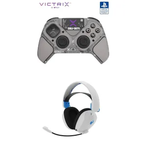 PDP Bundle of Victrix Pro BFG Wireless PlayStation 5/PC Rechargeable Controller: Call of Duty Field Op Phantom Air Dual-Mode Wireless Gaming Headset: White - Licensed for PS5, PS4, & Windows 10/11