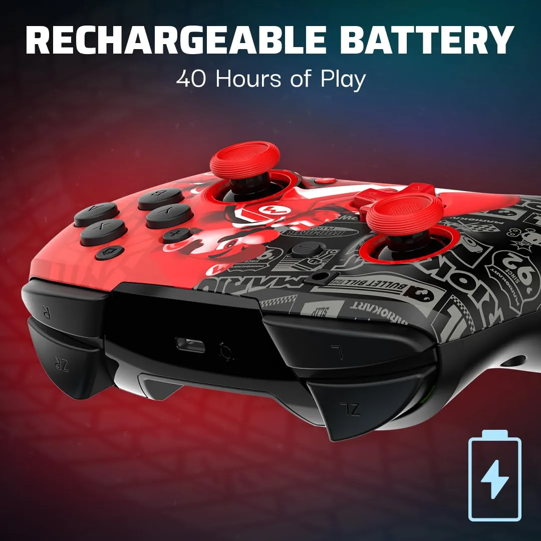 PDP REMATCH GLOW Wireless Nintendo Switch Pro Controller, Full Motion Controls – Licensed for Nintendo Switch & Switch Lite & OLED Model, Rechargeable Battery Power, Glow in the Dark: Grand Prix Mario