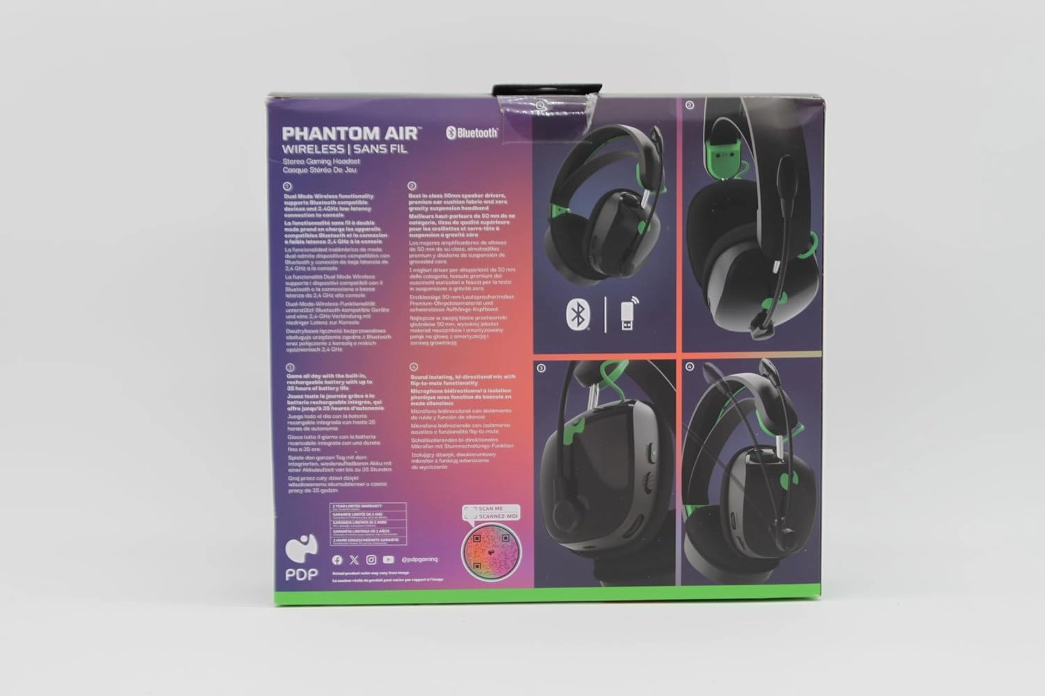 PDP Phantom Air Dual-Mode Wireless Gaming Headset for Xbox Series X|S, Xbox One, PC - Bluetooth, Rechargeable 35-Hour Battery, 50mm Drivers, On-Ear Headphone Controls, Officially Licensed: Black