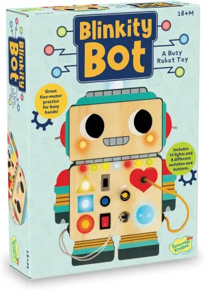 Peaceable Kingdom Blinkity Bot Light Up Busy Board for Toddlers Montessori Wooden Toy