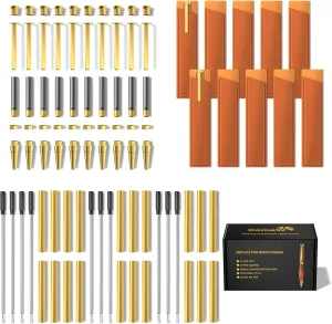 Pen Kits for Woodturning 10 Pack Premium Gold with Bonus 10 Pen Covers - Pen Making Tools with Black Ink Pen Making Kit Slimline Pen Turning Supplies Twist Pen Kit Lathe Turning Supplies for DIY Coppe