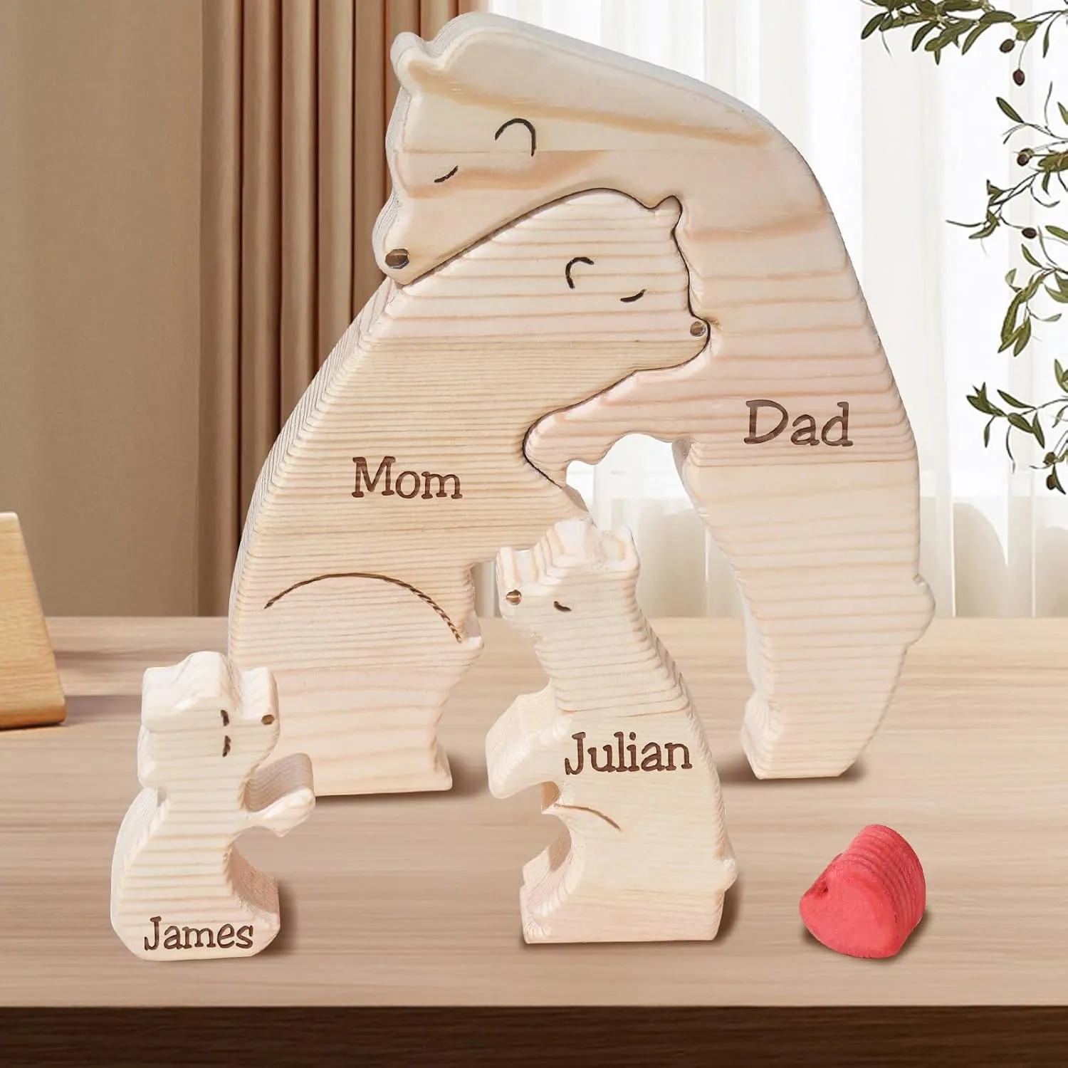 Personalized Family Wooden Bear Puzzle, Family Bears Jigsaw Puzzle with 2-9 Names Custom Puzzles, Customized Gifts for Mom Dad Grandparents, Home Decor