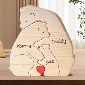 Personalized Family Wooden Bear Puzzle, Family Bears Jigsaw Puzzle with 2-9 Names Custom Puzzles, Customized Gifts for Mom Dad Grandparents, Home Decor