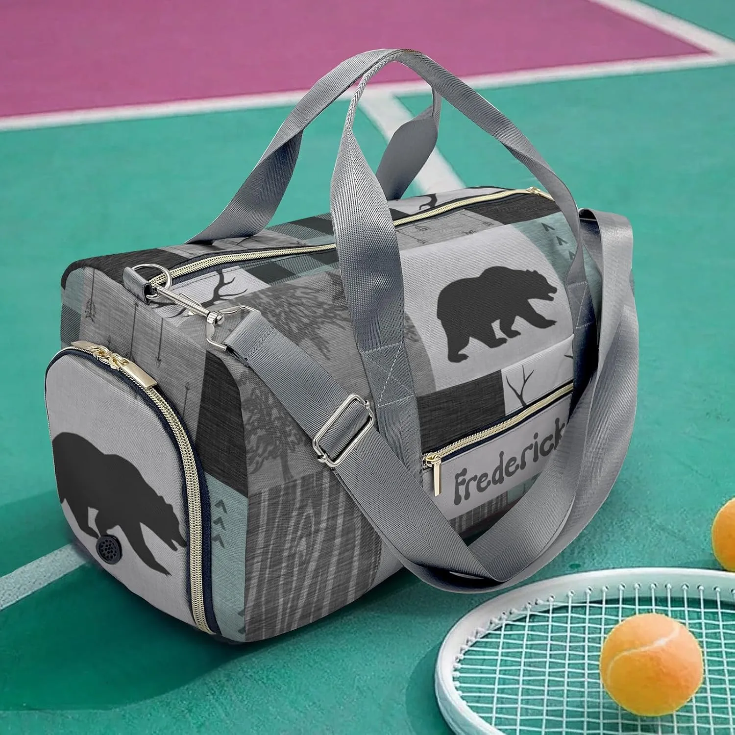 Personalized Forest Animals Bear Green Custom Multi-functional Travel Bag, Unisex Portable Duffel Bag, Short Distance Travel Assistant
