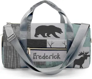 Personalized Forest Animals Bear Green Custom Multi-functional Travel Bag, Unisex Portable Duffel Bag, Short Distance Travel Assistant
