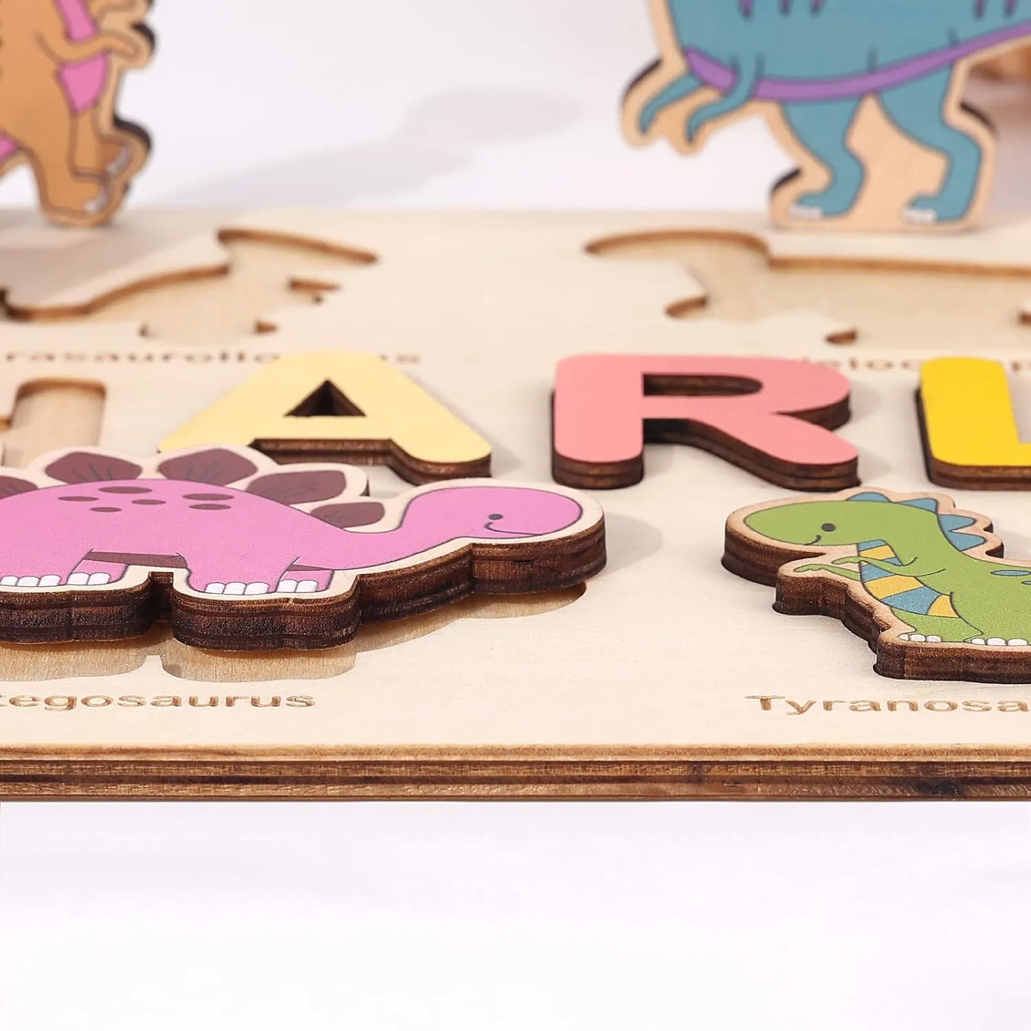 Personalized Name Puzzle with 8 Dinosaur Custom Wooden Baby Toddler Name Puzzles Within 9 Letters for Kid Preschool Pegged Puzzles Toys Easter Christmas Birthday Gift