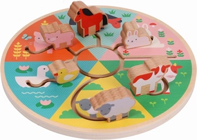 Petit Collage: Farm Animals Wooden Sliding Maze - Wooden Animal Puzzles for Kids - Move The Animals to The Home - Made from Sturdy Wood to Last - Great Gift for Kids 1 