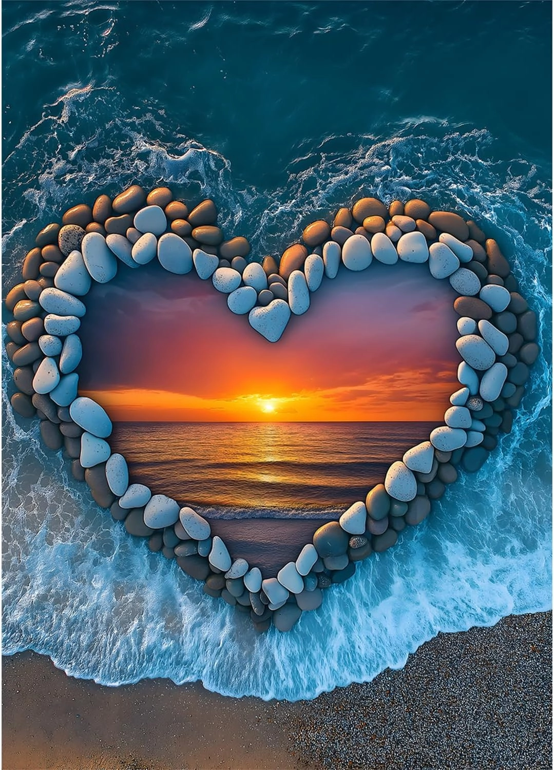PICKFORU Beach Puzzles for Adults 1000 Piece, Ocean Heart Colorful Sunset Jigsaw Puzzle Scenic Scenery, Summer Marine Love Themed