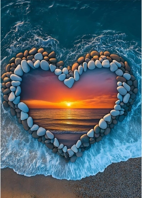 PICKFORU Beach Puzzles for Adults 1000 Piece, Ocean Heart Colorful Sunset Jigsaw Puzzle Scenic Scenery, Summer Marine Love Themed