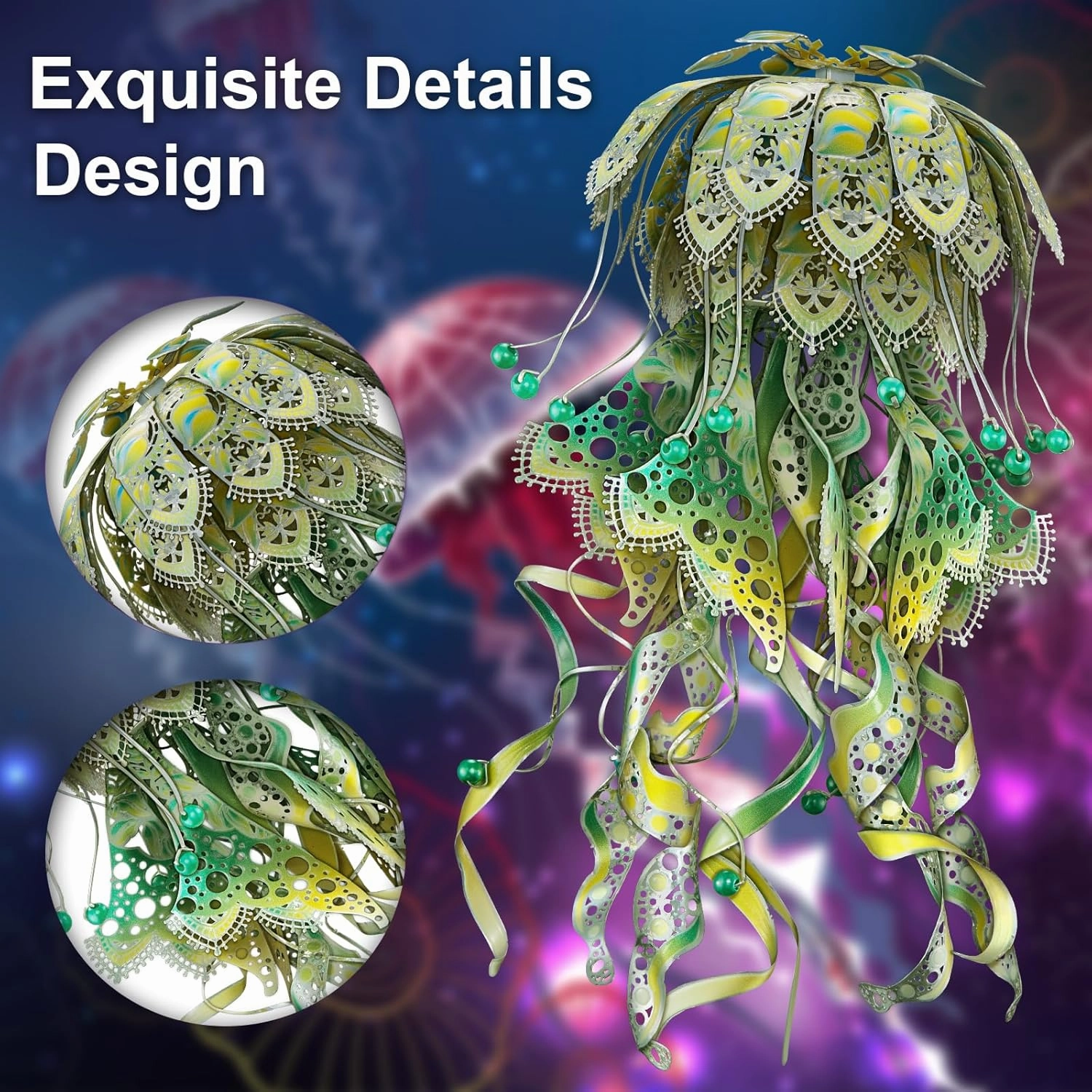 Piececool 3D Metal Puzzles for Adults - Marine Organism Jellyfish Night Light with USB Plug, Hobbies DIY Metal Arts & Crafts 3D Model Building Kits, Creative Gifts & Home Decor