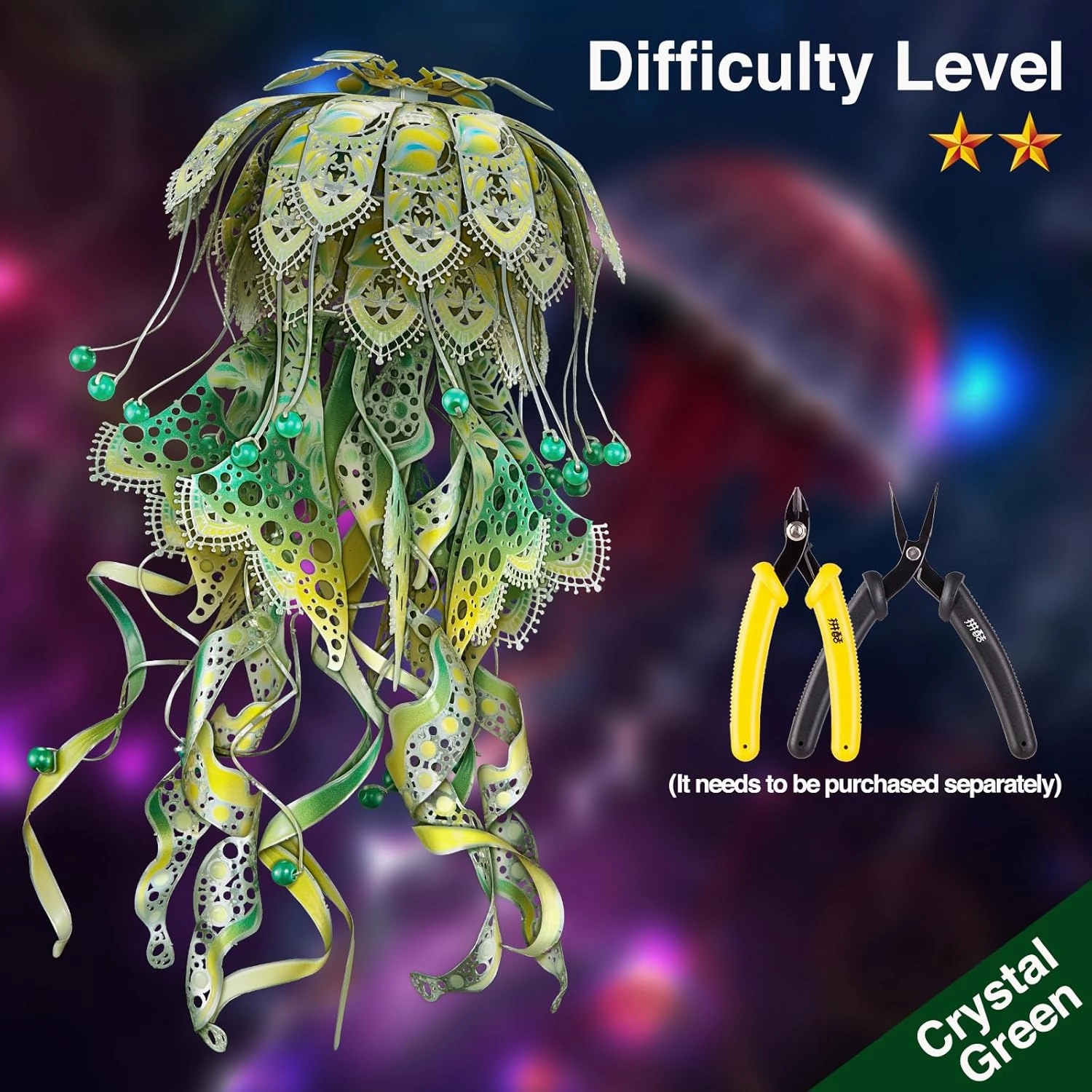 Piececool 3D Metal Puzzles for Adults - Marine Organism Jellyfish Night Light with USB Plug, Hobbies DIY Metal Arts & Crafts 3D Model Building Kits, Creative Gifts & Home Decor