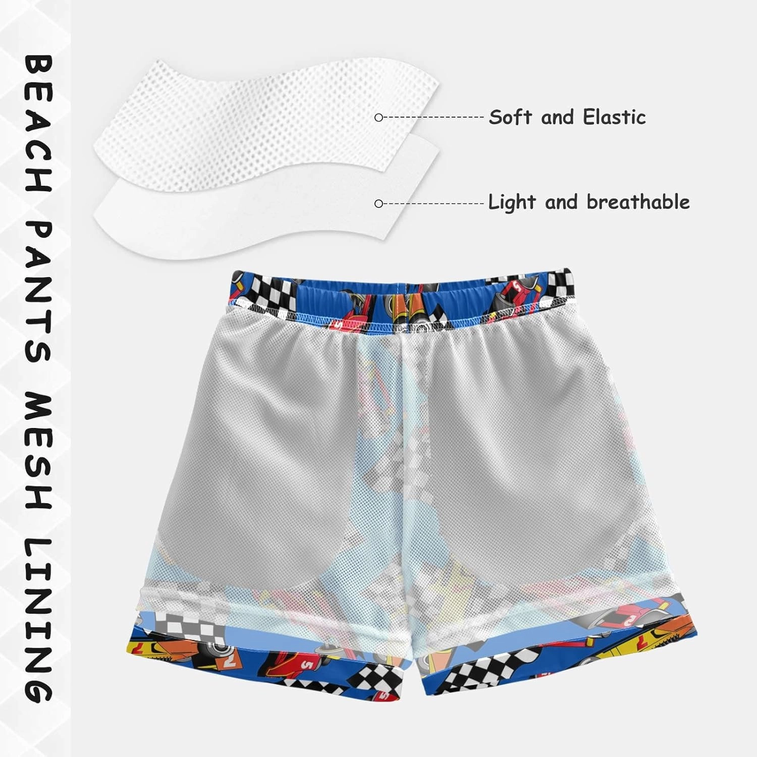 Pigsaly Racing Cars Boys Swim Trunks Race Car Flag Toddler Beach Board Shorts Bathing Suit 2T