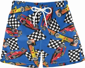Pigsaly Racing Cars Boys Swim Trunks Race Car Flag Toddler Beach Board Shorts Bathing Suit 2T