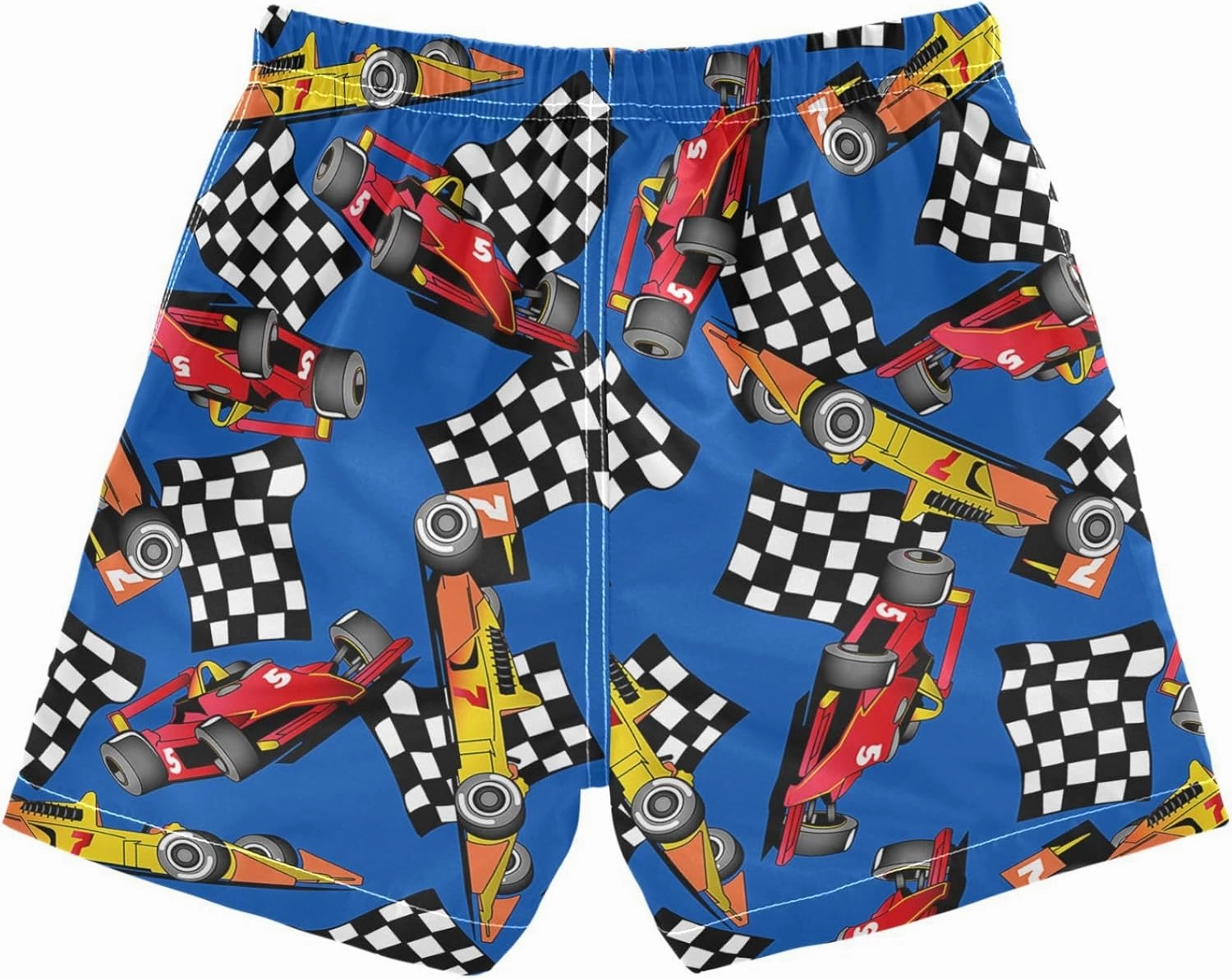 Pigsaly Racing Cars Boys Swim Trunks Race Car Flag Toddler Beach Board Shorts Bathing Suit 2T