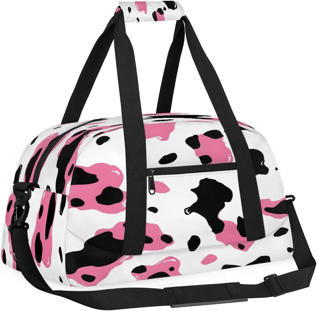 Pink Cow Kids Overnighter Duffel Bags for Boys, Carry-On Size Sports Gym Bag with Front Zipper Pocket for School Practice or Overnight Travel Weekender Sleepover Tote Bag