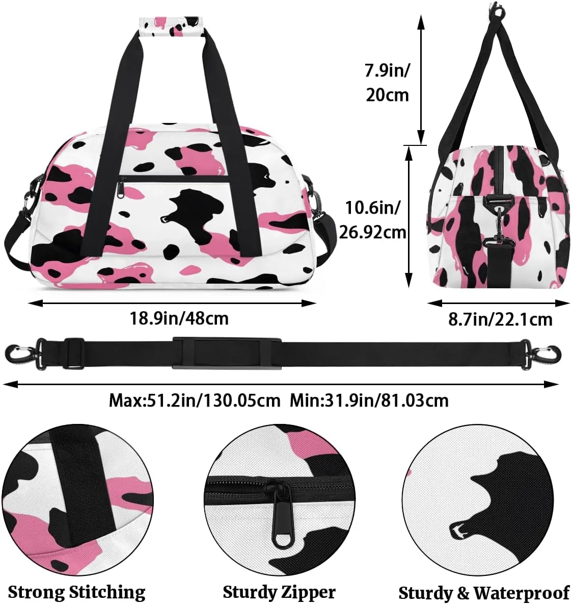 Pink Cow Kids Overnighter Duffel Bags for Boys, Carry-On Size Sports Gym Bag with Front Zipper Pocket for School Practice or Overnight Travel Weekender Sleepover Tote Bag