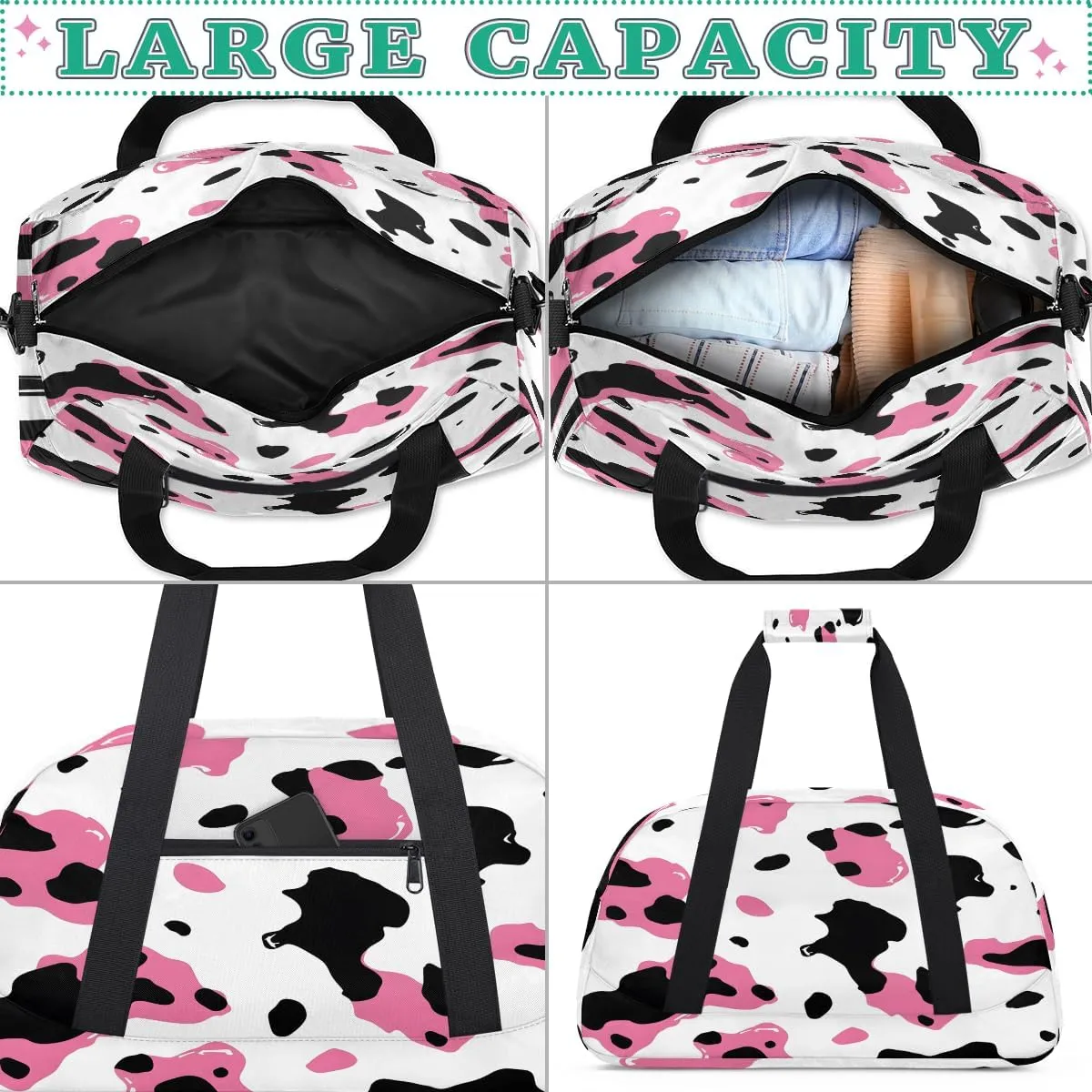 Pink Cow Kids Overnighter Duffel Bags for Boys, Carry-On Size Sports Gym Bag with Front Zipper Pocket for School Practice or Overnight Travel Weekender Sleepover Tote Bag