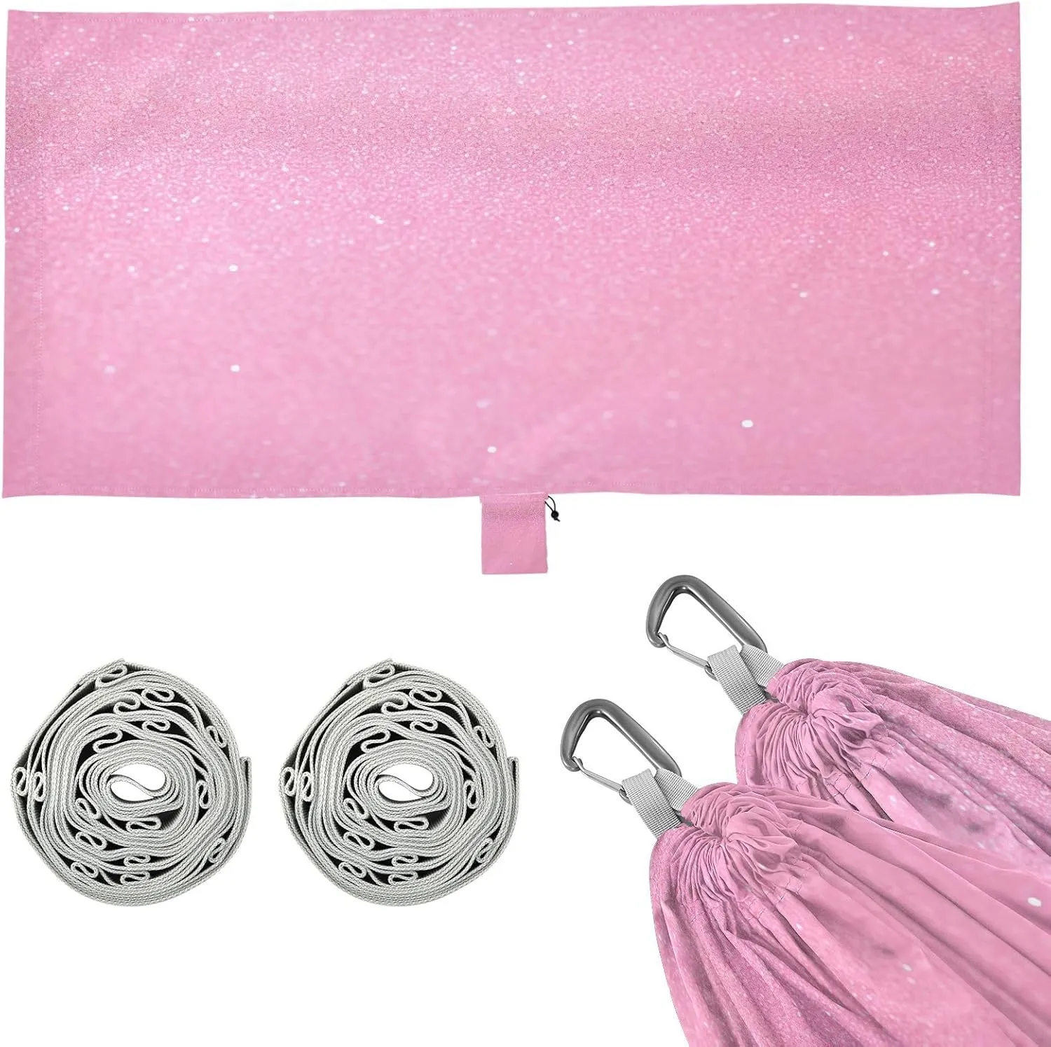 Pink Theme Camping Hammock, 330 lbs with 2 Tree Straps, Carry Bag, Single Portable Hammock for Outdoor/Indoor, Hiking, Beach, Backpacking, Travel