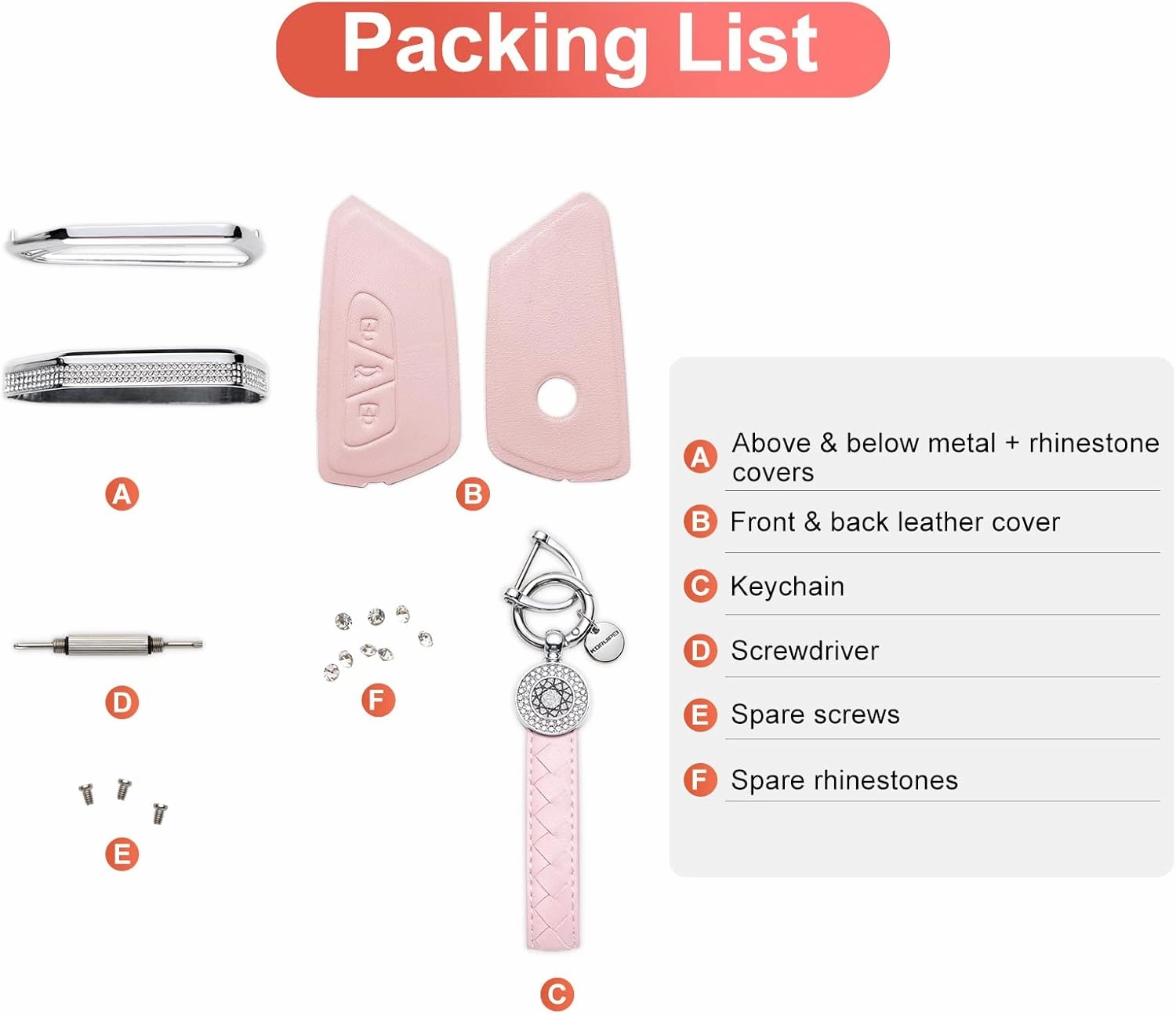 Pink Genuine Leather Crystal Key Fob Cover with Keychain for VW ID3 ID4 MK8 Golf 8 GTI Skoda Octavia Keyless Entry Key Fob